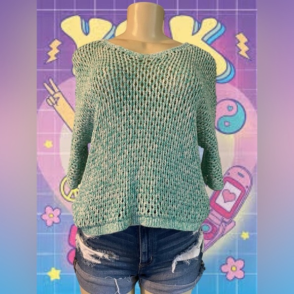 Mossimo Supply Co. Teal Open-Knit Blouse - Picture 1 of 4